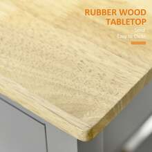 Kitchen Trolley With Rubberwood Worktop - Utility Cart On Wheels, Towel Rack, Shelves & Drawer, Grey - Default - View 8