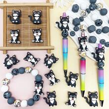 5/25/33颗硅胶猫爪形珠子，灰色、白色和橙色印花彩色圆珠 - 适用于珠宝装饰，硅胶焦点珠，时尚设计，可用作装饰珠、珠宝制作，是DIY手链、挂绳、串珠笔、节日装饰和其他手工艺品的理想之选 - 理想的礼物 - 多款貓咪系列 - 查看 11