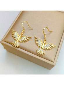 Bộ 1 dây chuyền mặt hình phượng hoàng bằng thép không gỉ và bông tai dành cho nữ, bộ trang sức thiết kế sang trọng, thanh lịch, phụ kiện đa năng làm quà tặng. - Vàng - Xem 5