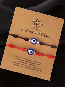 2件套 时尚幸运红黑邪眼串珠编织手链套装，附卡片，男女通用 - 彩色 - 查看 6