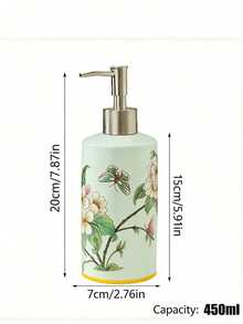 1个410毫升复古手动可灌装液体皂液器，实用中式洗发水容器，花卉陶瓷防滑浴室瓶，家用 - 查看 4