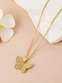 1. 甜美可爱的蝴蝶吊坠套装，镶嵌锆石，精致时尚项链，适合女性日常佩戴，也可作为礼物送给朋友或爱人。 - 蝴蝶項鍊 - 查看 5