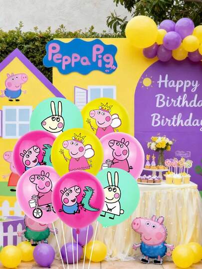 Cute Cartoon Peppa Pig Theme Balloons, Movie Pattern Printed, Latex Balloons, Balloon Cake Decor, Birthday Party, Restaurant, Home Decoration