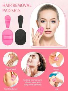 62/32/12pcs Women's Depilation Set, Includes Two Sizes Of Exfoliating Depilation Pads, Reusable Physical Depilation Tools, Black Sandpaper For Lips And Skin, Face Epilator And Grinder, Women's Razor, Mini Shaver And Depilation Set, Suitable For Winter, Pink, Suitable For Graduation, Valentine's Day And Other Occasions - Multicolor - View 5