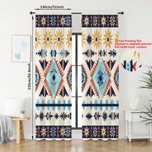 2pcs Bohemian Style 2D Printed Semi-Blackout Curtains, Suitable For Living Room And Bedroom - Multicolor - View 3