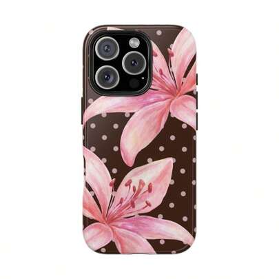 Funda de teléfono con lunares marrones, funda de teléfono con diseño de lirio tigre, compatible con funda protectora para iPhone 17 Pro Max, compatible con funda protectora para iPhone 16 15 14 13 12 11