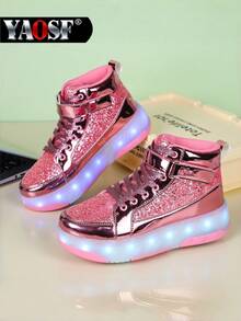 YAOSF 儿童及青少年轮滑鞋 - 升级版，稳定性更强，可拆卸两用运动鞋，街头酷炫轮滑鞋，户外运动夜光鞋，亲子鞋，新款直排轮滑鞋，带轮夜光鞋，夜间照明鞋 - 粉色 - 查看 23