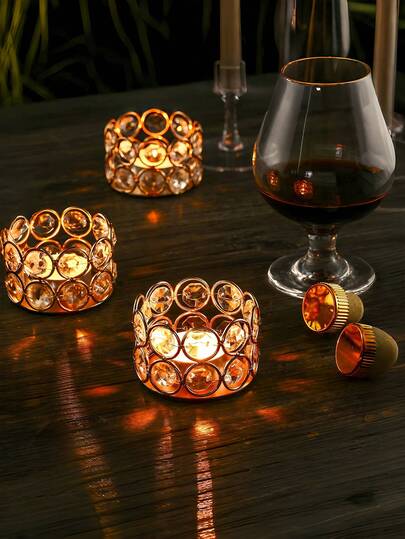 12 piezas de portavelas de cristal expresivos, cajas de velas elegantes decoradas con oro, cajas de decoración central para bodas, hogares, fiestas (velas no incluidas)