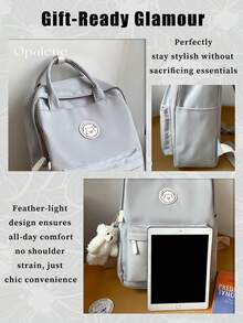 Fashion Solid Backpack For Women, Multi Pocket College Campus School Bag,  Waterproof Bookbag For Middle School High School Students, Lightweight Larger Capacity Business Functional Laptop Bag, Casual Daypack, Travel Knapsack, Travel Essentials, School Supplies, Travel Accessories - 彩色 - 查看 10