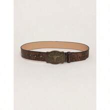 1pc Women's Western Style Embossed Vintage Buckle Leather Belt Festival Halloween Summer, School Fall, Autumn, Halloween - 棕色 - 查看 2