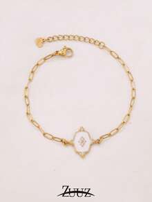 1pc Fashion Stainless Steel Bracelet For Women Lake Blue Black White Enamel Geometric Square Pendant Bracelet Jewelry Gifts - Bracelet - View 12