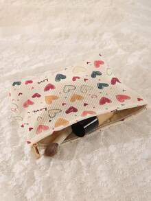 1pc Portable Zippered Storage Bag, Colorful Heart Pattern Double-Sided Print, Multi-Function Storage Pouch,Boho Vibes,Fall Decor,Autumn Decor,Room Decor - trắng - Xem 5