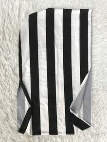 1pc Striped Headwrap Scarf With Lining, Comes With Wearing Video, Matching Face Veil Outfit - Black and White - View 4