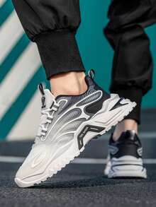 男士休闲厚底回弹低帮运动鞋，舒适通勤百搭时尚休闲鞋 - 灰色 - 查看 3