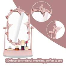 Espejo de Mesa Decorativo Clásico con Diseño de Pájaros y Mariposas, de Metal, para Tocador, Dormitorio o Baño - Rosa - Ver 5