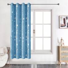 1 tấm rèm in hình sao và trăng, rèm cản sáng cho phòng ngủ, có khoen, chất liệu polyester, màu xanh da trời nhạt. - trời xanh - Xem 14