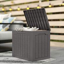 Outsunny 93L Plastic Garden Storage Box, Outdoor Storage Box With Handles, Waterproof Outdoor Storage Container For Garden Tools And Accessories, Brown - C - View 5
