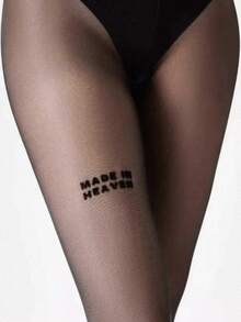 1 Pair Women's New Printed Stockings, Sexy Letter Design Thin Pantyhose, Black, Spring/Summer - Zmsw - View 6