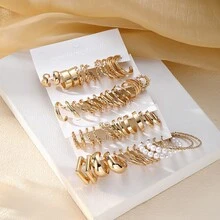 48件套极简主义金属几何耳环套装（女士款） - 金色 - 查看 3