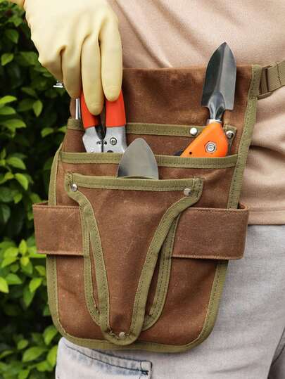 Geantă de talie pentru unelte de exterior, geantă multifuncțională pentru depozitarea uneltelor de grădină, husă portabilă din pânză cerată pentru unelte