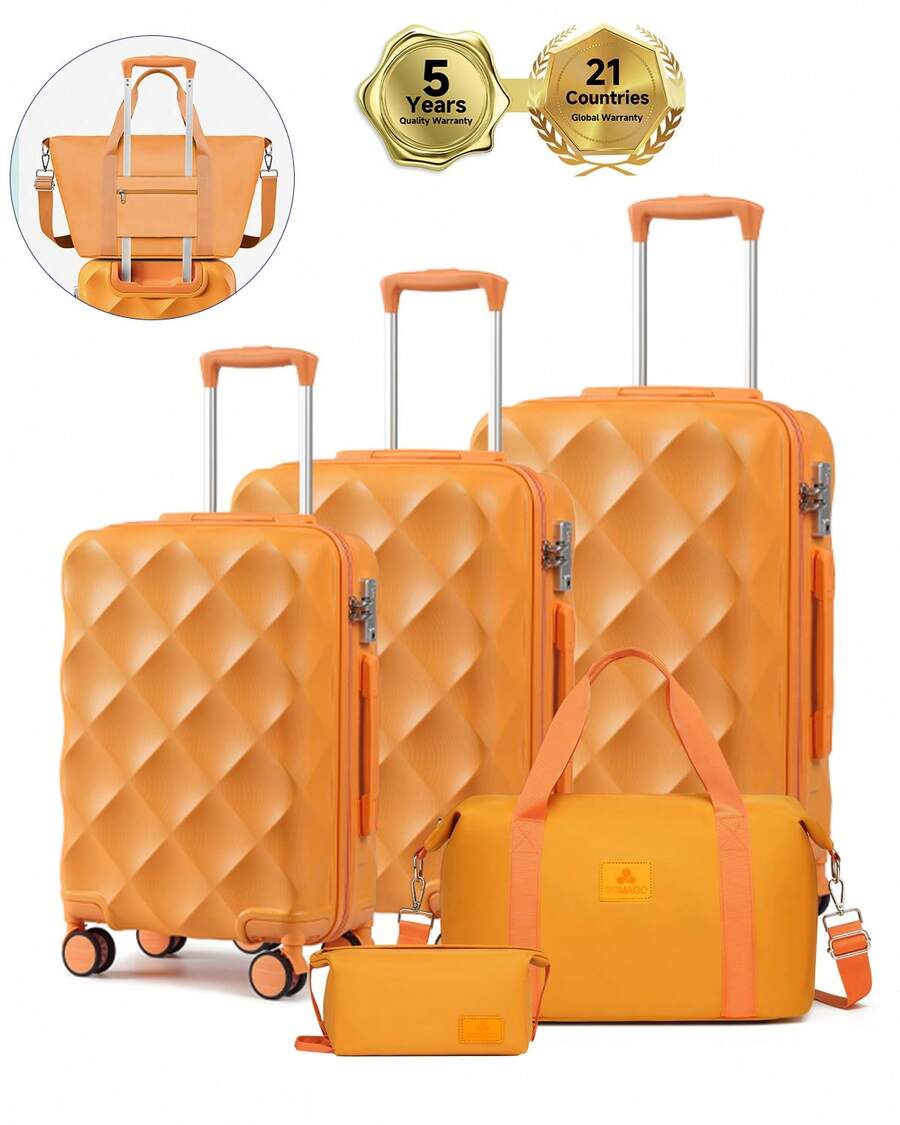 SOMAGO 4 In 1 Luggage Sets Hardside ABS Spinner Suitcase With 2 Travel Bags TSA Lock YKK Zipper 20"+24"+28" Suitcase Sets With 8 Silent Swivel Wheels, Diamond Pattern Surface - trái cam - Xem 1