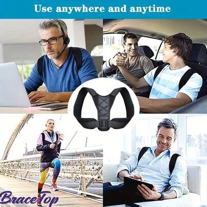 1件装男女通用姿势矫正带 – 透气隐形，支撑背部和锁骨，矫正驼背和弯腰驼背