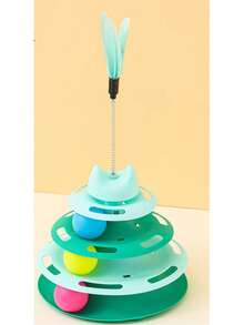 逗猫棒 & 圣诞猫玩具，幼猫自娱球，三层轨道，互动宠物玩具，羽毛和球颜色随机，适合幼猫和成猫 - 彩色 - 查看 2