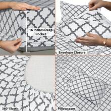 Lux Decor 4 Pieces Quatrefoil Bed Sheets - Stylish Comfy Bedding Set - Hotel Luxury Skin Friendly Cooling Sheets & Pillowcases Without Filler - Classic Collection With 16 Inches Deep Pocket - Shrinkage & Fade Resistant, Valentine's Day Bedroom, Spring Bedding Refresh, Guest Room Essentials, Dorm Room Bedding, Premium Bed Linens, Easy Care Sheets, Hypoallergenic Fabric, Year-Round Comfort, Master Bedroom Update, Matching Bedding Set, Hotel Quality Linens - 白色和灰色 - 查看 8