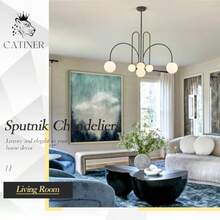 Lámpara de Araña Sputnik Café 6 Luces Lámpara de Araña Grande Moderna L40" Luz Colgante de Techo Larga de Mediados de Sio para Comedor con Pantallas de obo de Vidrio Esmerilado para Vestíbulo de-0003 - Marrón bronce(Brown Bronze) - Ver 2