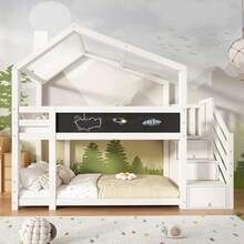(=891234AAW) Children's Cabin Bed 90 X 200 Cm, Bunk Bed With Fireplace, Storage And Fall Protection, White, Slatted Base Included (Mattress Not Included) - White - View 12