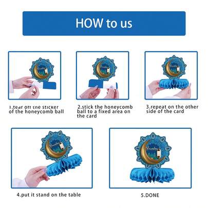 9PCS Ramadan Mubarak Decorations Honeycomb Centerpieces, Eid Mubarak Table Decorations For Home Office Indoor Ramadan Party Decorations Supplies