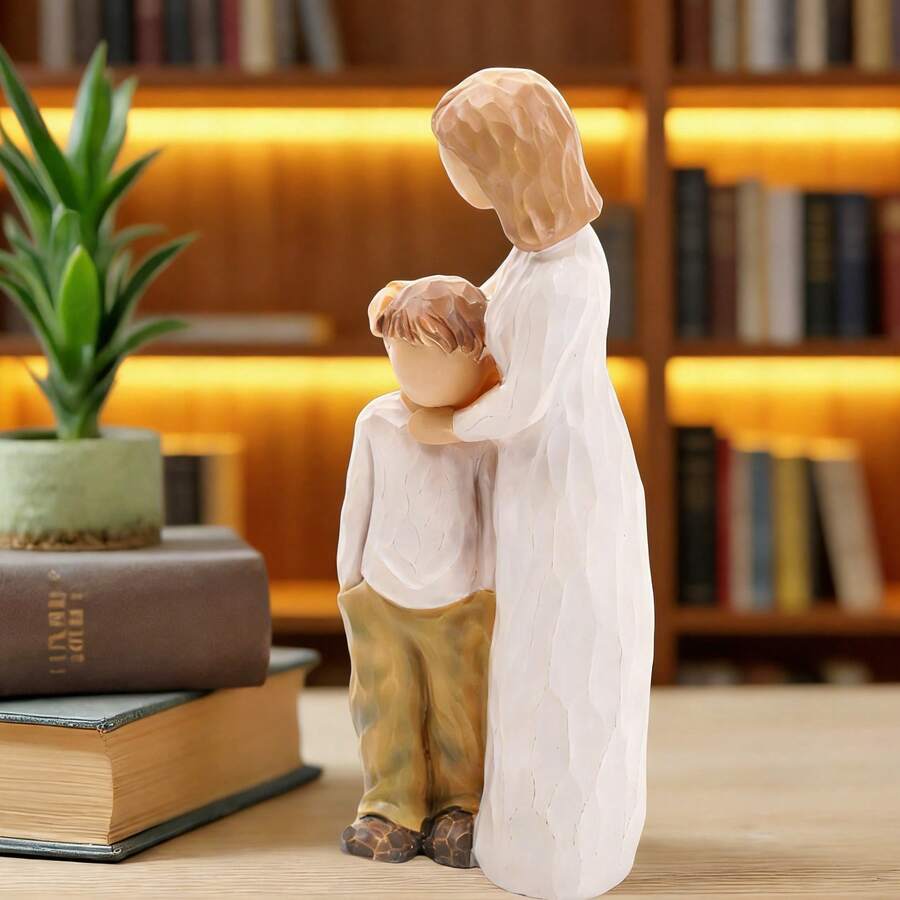 Single Piece | Height: 13cm / 5.1 Inches | Healing Art Style | Resin Material | Mother And Child Statue, Nordic Minimalist Design | White Dress With Beige Clothing | Standing Embracing Pose | Geometric Texture And Soft Silhouette Details | Desktop Decor Ornament | Perfect For Mother's Day, Birthday, Family Memorial, Bedroom, Study, Living Room Decoration, Spring & Summer Home Styling,Home Decor,Room Decor,Valentine's Day Gifts - 1PC - Xem 1