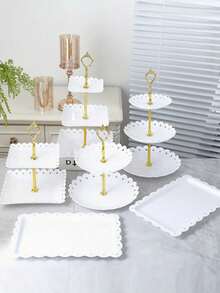 [Cake Stand Cupcake] Cake Stand, Cupcake Stand 3 Double-Layer, 3 Three-Layer, 4 Appetizer Trays Suitable For Birthdays, Weddings And Other Parties - White - View 4