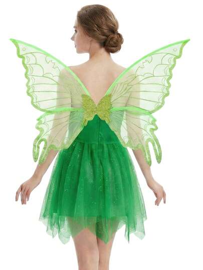 1 đôi cánh bướm màu xanh lá cây Fairycore, cánh thiên thần trong suốt lấp lánh cho Halloween, lễ hội, tiệc rave, đạo cụ chụp ảnh, cánh tiên cho bé gái và phụ nữ, cánh bướm bằng vải organza lấp lánh với dây đeo co giãn, cánh thiên thần trong suốt cho trang phục Halloween, cosplay, tiệc sinh nhật, hóa trang, đạo cụ chụp ảnh.