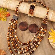 1pc Colorful Wooden Bead Vintage Necklace/Sweater Chain - Multicolor - View 2