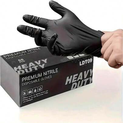 20/100pcs Black Disposable Pure Nitrile Gloves - Heavy Duty, Durable & Waterproof, Premium Quality For Kitchen, Tattoo Artists, Household Cleaning,Travel/Camping Essential, Car Care - Disposable Protective Gloves, Cleaning Gloves | Textured | Durable, Nitrile Disposable Gloves