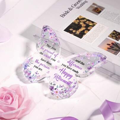 1/2/3pcsThis Purple Acrylic Butterfly Figurine, Complete With A Heartwarming Message, Is A Perfect Retirement Gift For Colleagues, Teachers, And Friends, Ideal For Decorating The Living Room Or Home.