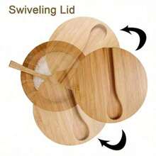 Bamboo Seasoning Box With Spoon Rotating Cover Bamboo Seasoning Pot Magnetic Suction Seasoning Pot Single Cell Salt Box, Food, Kitchen, Cooking, Seasoning, Spice, Party, Travel, Kitchen Items, Kitchen Tools, Kitchen Things. - Gold - View 4