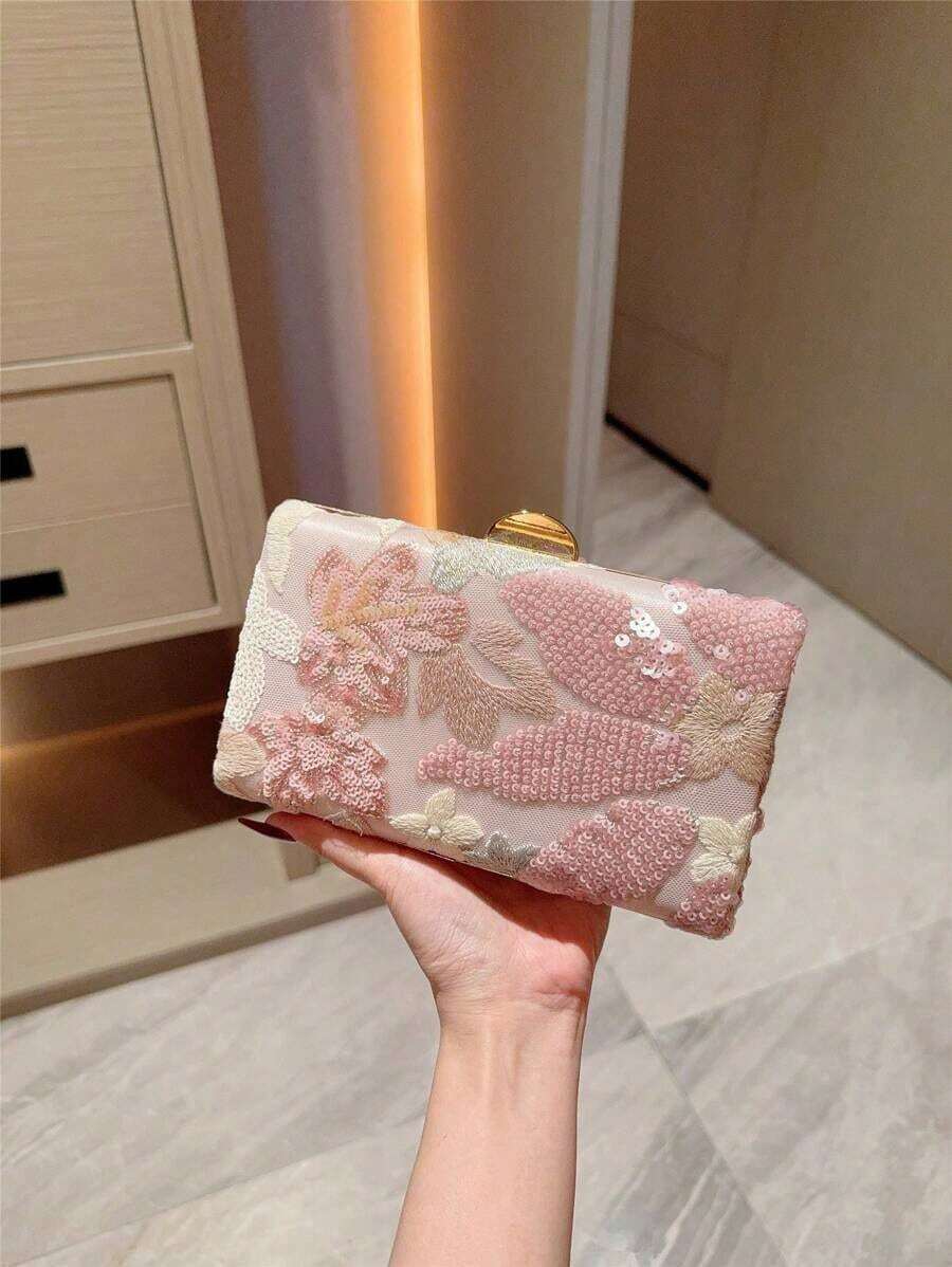 Moonlit Eve Bag - A Vintage Chain Shoulder & Cross-Body Purse Featuring A Multicolor Floral Pattern (Pattern Random). This Mini Box Clutch Is Perfect For Party Girls, Brides, College Students, And Young Professionals. Ideal For Parties, Galas, Weddings, And As Dance Party Accessories, Especially In Romantic Pink For Wedding Occasions. - 粉色 - 查看 1