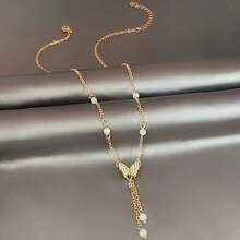 1pc Fashionable And Exquisite Faux Pearl Butterfly Pendant Necklace For Women, Versatile And High-End Collarbone Chain - Multicolor - View 2