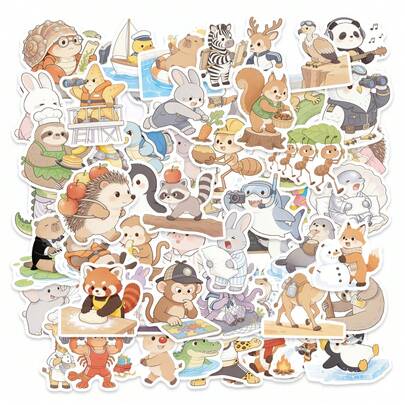 56 piezas Pegatinas de animales de aventura, estilo dibujado a mano, calcomanías de vinilo resistente al agua con diseños de escenas al aire libre para portátil, botella de agua, diario y scrapbooking, decoración inspirada en el espíritu aventurero para manualidades DIY y amantes de la naturaleza