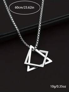 1pc Men's Unique Triangle & Square Geometric Pendant Necklace, Minimalist Geometric Design Necklace, Versatile Choker - Multicolor - View 8