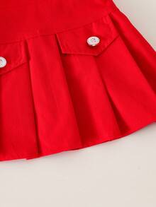 2pcs Baby Girls Cute Floral Knit White Top + Red Skirt Set, Summer Outfit - Red - View 7