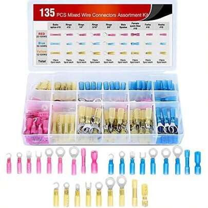 Nilight 100PCS Non Insulated Butt Connectors Kit AWG 24-8 Uninsulated Crimp Butt Connectors Pure Copper Tin Coated Crimp Terminals For Motorcycle Motorbike Car Truck Boats