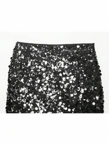 Jupe mini sexy et brillante à paillettes, jupe de soirée moulante à taille haute mode, jaune, printemps noir - Noir - Voir 3