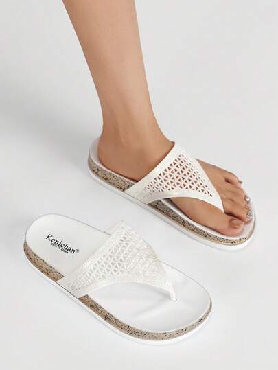 keyichan Women's Glitter Mesh Thong Sandals, Casual Beach Flip Flops For Summer