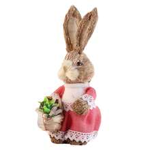 Straw Easter Bunny Figurines Rustic Rattan Rabbit Figure Tabletop Ornament For Living Room Party Decorations - D - View 1