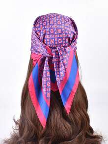 1pc Women's Geometric Print Bandana Scarf, Silk Headband, Neck Scarf, Suitable For Daily Use - Multicolor - View 4