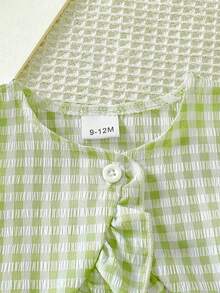 HAO6 2pcs/Set Newborn Baby Girl Casual Plaid Floral Print Round Neck Top And Matching Pants, Vacation Style Outfit, Gift For Babies 0-3 Years Old - Green - View 4