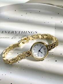 1pc Fashionable And Creative Versatile Small Personalized Women's Quartz Watch, Round Simple Dial, Alloy Strap, Sisters Lovers' Watch, Suitable For Daily Wear And Holiday Gifts - Gold - View 22